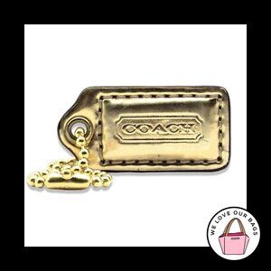 1.5" COACH Poppy Gold Mirrored Leather Brass Key Fob Bag Charm Keychain Hang Tag